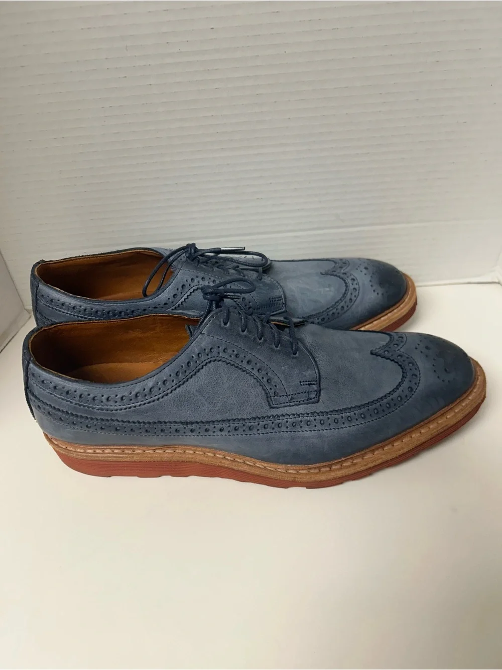 Allen Edmonds Shannon Drive Blue Leather Wingtip Brogue Oxfords - Size 10.5